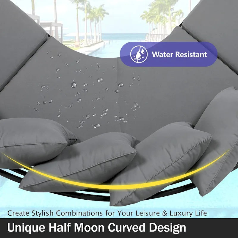 Curved Outdoor Patio Sofa Set with Cushions and Coffee Table