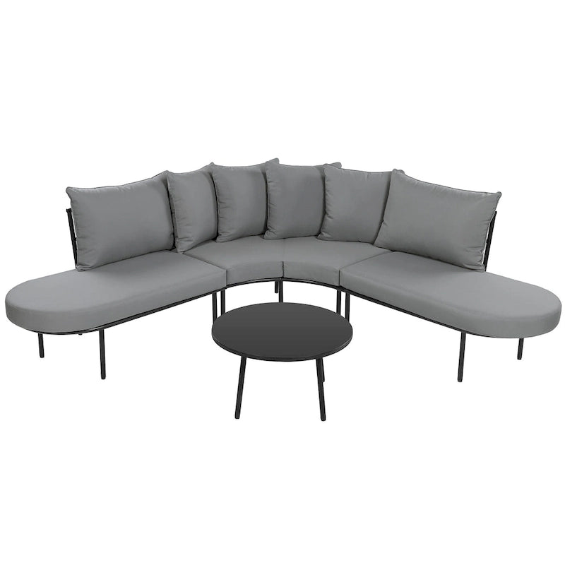 Curved Outdoor Patio Sofa Set with Cushions and Coffee Table