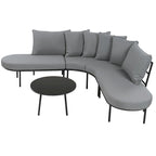 Curved Outdoor Patio Sofa Set with Cushions and Coffee Table