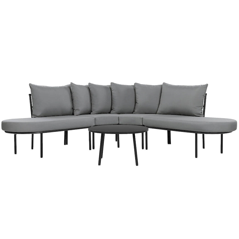 Curved Outdoor Patio Sofa Set with Cushions and Coffee Table