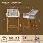 Set of 2 Outdoor Bar Stools with Cushioned Seat and Back, Aluminum Counter Height Bar Chairs with Armrests, for Patio, Pool