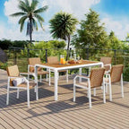 Outdoor Wicker Furniture Set of 6 Chairs 7 Piece Patio Dining Table Set with Wood Tabletop Outdoor Dining Set