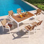 Outdoor Wicker Furniture Set of 6 Chairs 7 Piece Patio Dining Table Set with Wood Tabletop Outdoor Dining Set