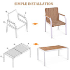 Outdoor Wicker Furniture Set of 6 Chairs 7 Piece Patio Dining Table Set with Wood Tabletop Outdoor Dining Set