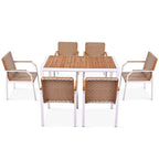 Outdoor Wicker Furniture Set of 6 Chairs 7 Piece Patio Dining Table Set with Wood Tabletop Outdoor Dining Set