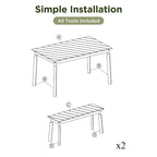 3 Pieces Acacia Wood Table Bench Dining Set