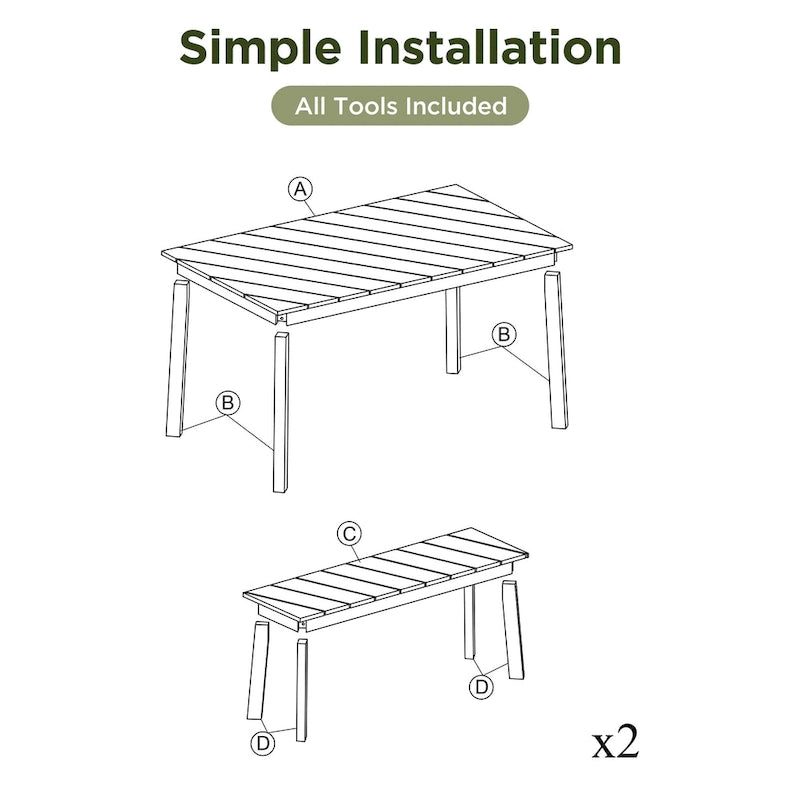 3 Pieces Acacia Wood Table Bench Dining Set