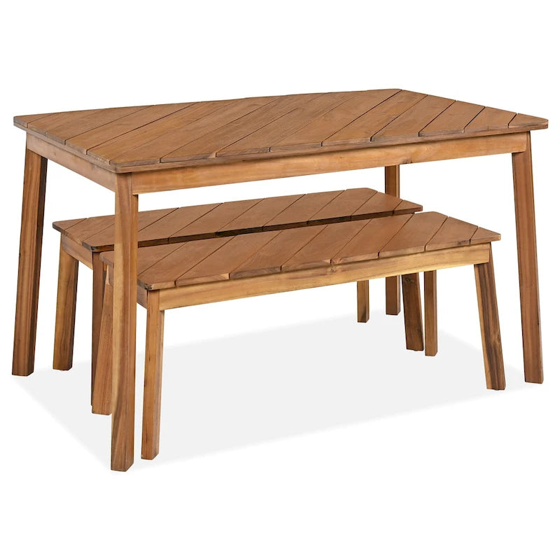 3 Pieces Acacia Wood Table Bench Dining Set