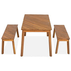 3 Pieces Acacia Wood Table Bench Dining Set