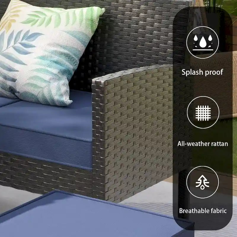 Small Space Patio Furniture 7-Piece Outdoor Furniture Set, Backyard Furniture Set, Waterproof Seat Cushion, Glass Table