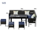 Small Space Patio Furniture 7-Piece Outdoor Furniture Set, Backyard Furniture Set, Waterproof Seat Cushion, Glass Table