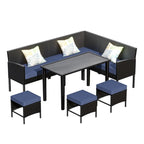 Small Space Patio Furniture 7-Piece Outdoor Furniture Set, Backyard Furniture Set, Waterproof Seat Cushion, Glass Table