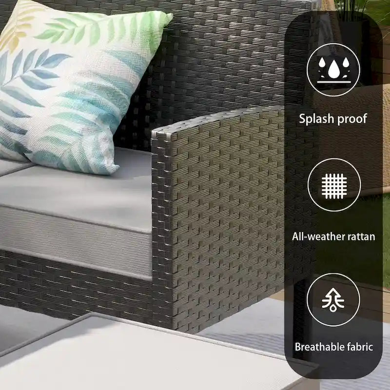Small Space Patio Furniture 7-Piece Outdoor Furniture Set, Backyard Furniture Set, Waterproof Seat Cushion, Glass Table