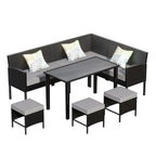 Small Space Patio Furniture 7-Piece Outdoor Furniture Set, Backyard Furniture Set, Waterproof Seat Cushion, Glass Table