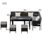 Small Space Patio Furniture 7-Piece Outdoor Furniture Set, Backyard Furniture Set, Waterproof Seat Cushion, Glass Table