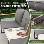 Outdoor 4 Pieces Furniture Sets Modern Iron Patio Conversation Sets Sofa w Grey Cushion Faux Wood Grain Frame Coffee Table