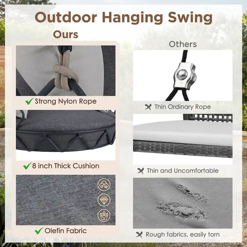 Outdoor Olefin Fabric Porch Swing Chair with UV Resistant Cushion