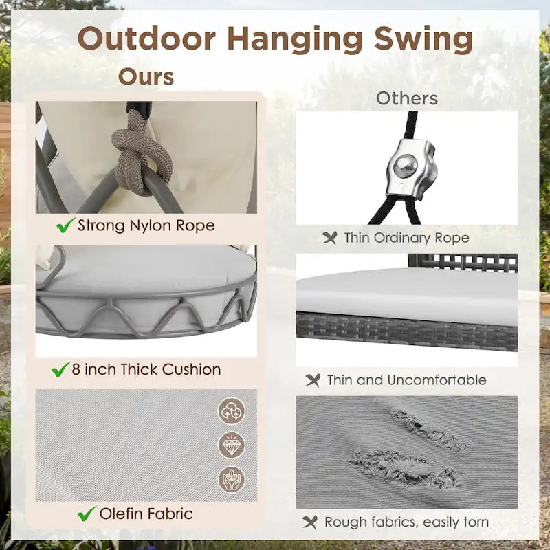Outdoor Olefin Fabric Porch Swing Chair with UV Resistant Cushion