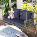 2-Person Wicker Hanging Porch Swing with Chains, Cushion & Pillow