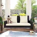 2-Person Wicker Hanging Porch Swing with Chains, Cushion & Pillow