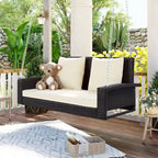 2-Person Wicker Hanging Porch Swing with Chains, Cushion & Pillow