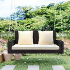 2-Person Wicker Hanging Porch Swing with Chains, Cushion & Pillow