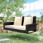 2-Person Wicker Hanging Porch Swing with Chains, Cushion & Pillow