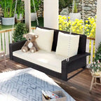 2-Person Wicker Hanging Porch Swing with Chains, Cushion & Pillow