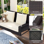 2-Person Wicker Hanging Porch Swing with Chains, Cushion & Pillow