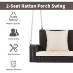 2-Person Wicker Hanging Porch Swing with Chains, Cushion & Pillow
