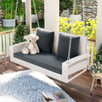 2-Person Wicker Hanging Porch Swing with Chains, Cushion & Pillow