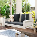 2-Person Wicker Hanging Porch Swing with Chains, Cushion & Pillow