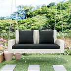 2-Person Wicker Hanging Porch Swing with Chains, Cushion & Pillow