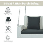 2-Person Wicker Hanging Porch Swing with Chains, Cushion & Pillow