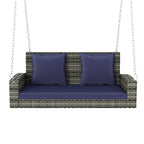 2-Person Wicker Hanging Porch Swing with Chains, Cushion & Pillow