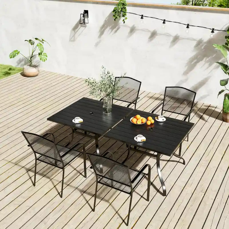 Clihome Outdoor 6 Piece Patio Dining Table Steel Mesh Chair Set