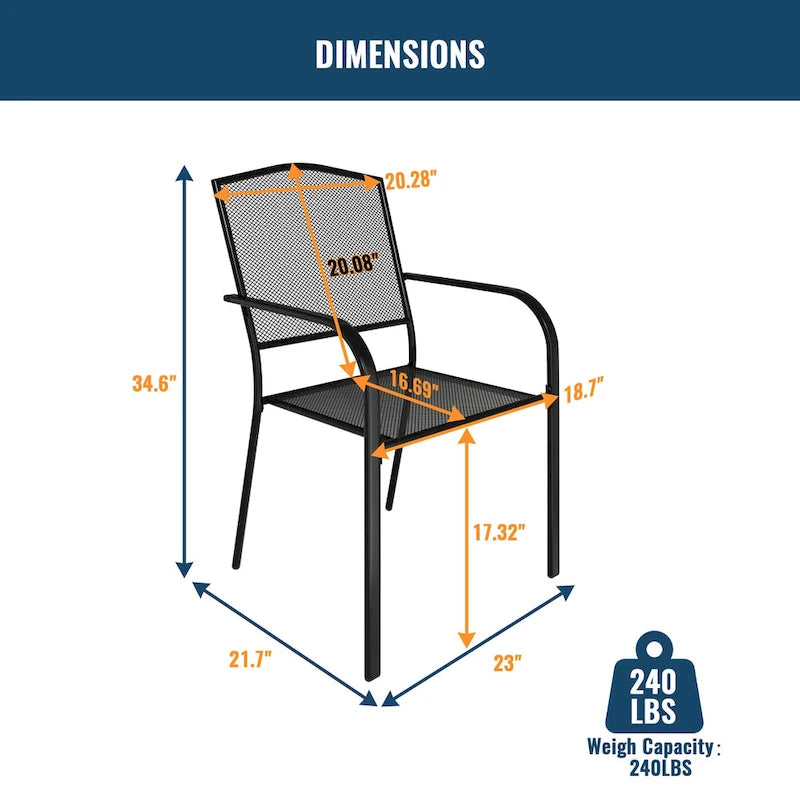 Clihome Outdoor 6 Piece Patio Dining Table Steel Mesh Chair Set