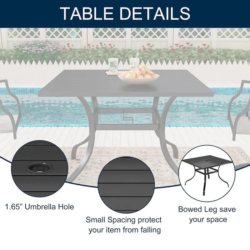 Clihome Outdoor 6 Piece Patio Dining Table Steel Mesh Chair Set