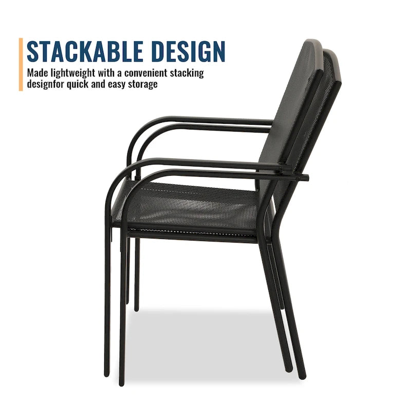 Clihome Outdoor 6 Piece Patio Dining Table Steel Mesh Chair Set