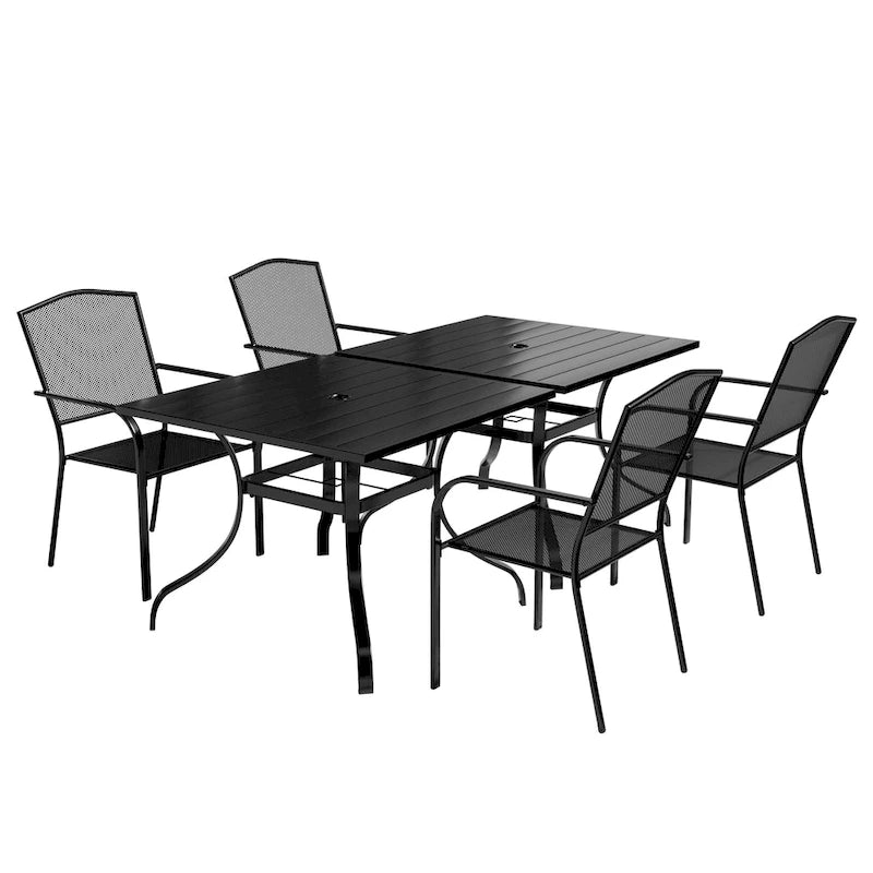 Clihome Outdoor 6 Piece Patio Dining Table Steel Mesh Chair Set