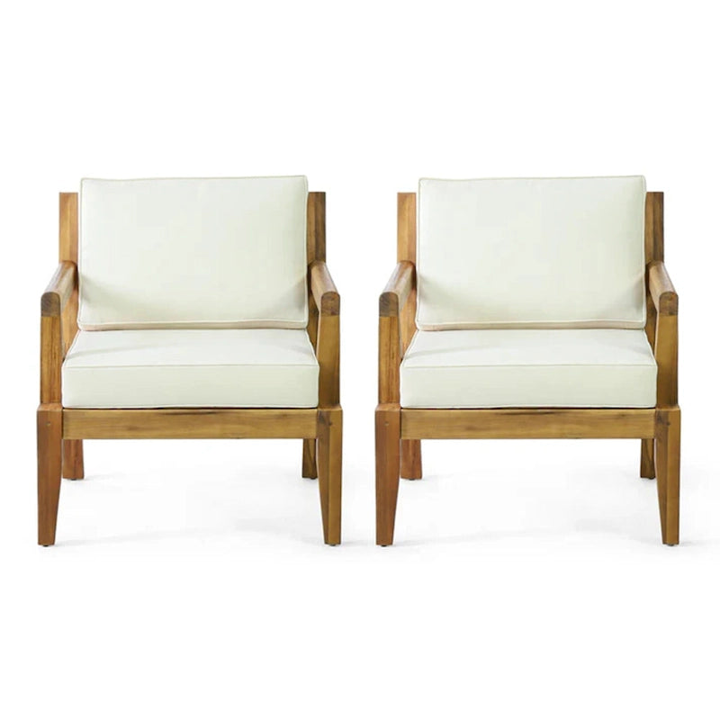 Set of 2, Outdoor Acacia Wood Patio Club Chair, Patio Furniture,Waterproof Thick Cushion Deep Seating