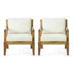 Set of 2, Outdoor Acacia Wood Patio Club Chair, Patio Furniture,Waterproof Thick Cushion Deep Seating