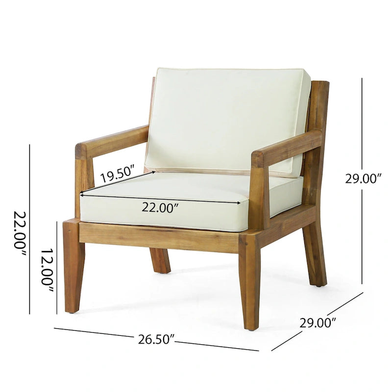 Set of 2, Outdoor Acacia Wood Patio Club Chair, Patio Furniture,Waterproof Thick Cushion Deep Seating