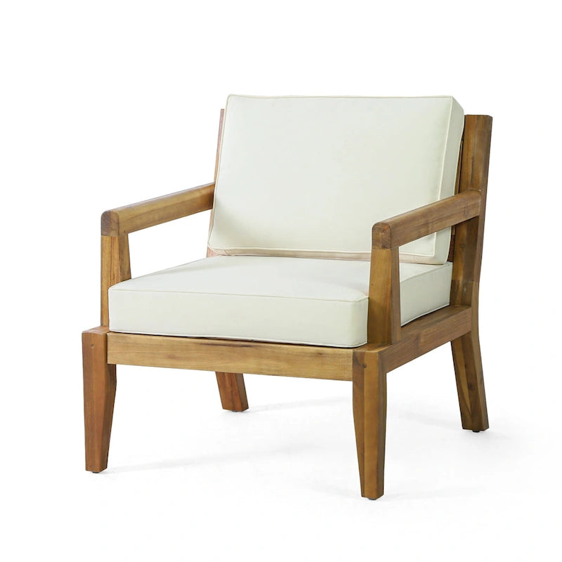 Set of 2, Outdoor Acacia Wood Patio Club Chair, Patio Furniture,Waterproof Thick Cushion Deep Seating