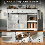 53.7 Farmhouse Kitchen Island With Power Outlet, 2 Sliding Barn Door, Kitchen Storage Island With Drop Leaf, Spice Rack