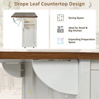 53.7 Farmhouse Kitchen Island With Power Outlet, 2 Sliding Barn Door, Kitchen Storage Island With Drop Leaf, Spice Rack