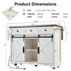 53.7 Farmhouse Kitchen Island With Power Outlet, 2 Sliding Barn Door, Kitchen Storage Island With Drop Leaf, Spice Rack