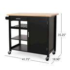 Kitchen Island Cart With Lockable Wheels, Utility Kitchen Cart With 1 Drawer, 3 Open Storage Shelves And Cabinet