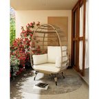 Oversize Wicker Egg Chair Outdoor with Steel Frame, Egg Basket Lounge Chair with 4 Cushions