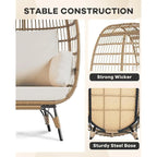 Oversize Wicker Egg Chair Outdoor with Steel Frame, Egg Basket Lounge Chair with 4 Cushions
